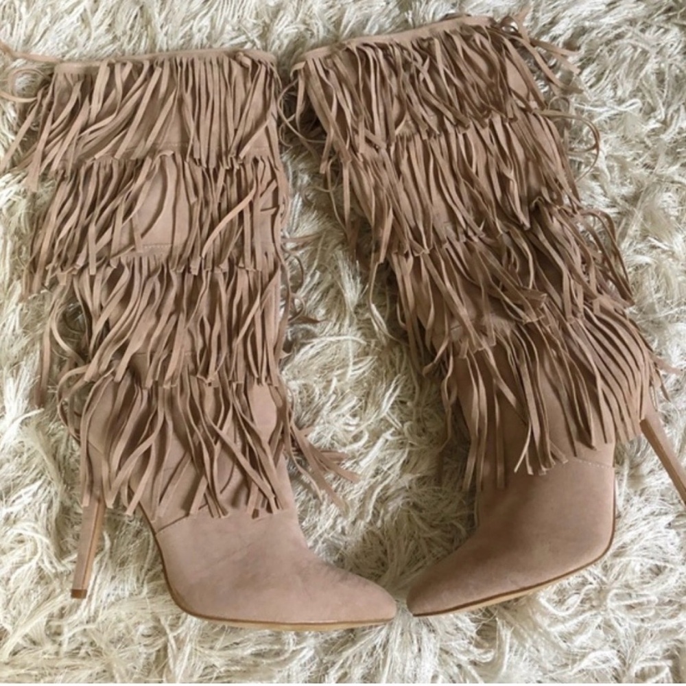 💋BEAUTIFUL BEIGE FRINGE STILETTO BOOTS💋